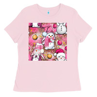 Bubblegum Pink Pink Christmas cute snowman Ladies Tee - NancyCooperArtShop