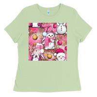 Matcha Pink Christmas cute snowman Ladies Tee - NancyCooperArtShop