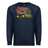 Navy merry Christmas tractor tree Premium Sweatshirt - CowhideDigitalArt