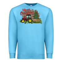 Ocean Blue merry Christmas tractor tree Premium Sweatshirt - CowhideDigitalArt