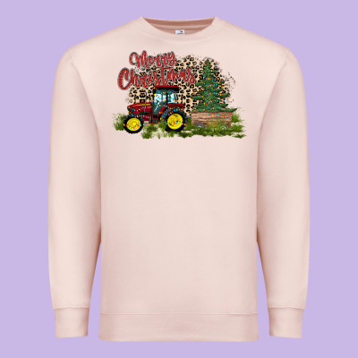 Merry Christmas Tractor Tree Premium Sweatshirt Designed By Cowhidedigitalart