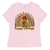 Bubblegum Pink Happy holidays elf gnome Ladies Tee - NancyCooperArtShop