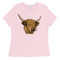 Bubblegum Pink highland cow Ladies Tee - RanaPortraitStore