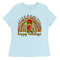 Baby Blue Happy holidays elf gnome Ladies Tee - NancyCooperArtShop