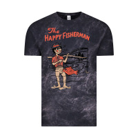 Cloud Black Vintage The Happy Fisherman 2022 Fishing Mens Kids Vintage Tee - minhPixels