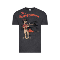 Vintage Black Vintage The Happy Fisherman 2022 Fishing Mens Kids Vintage Tee - minhPixels