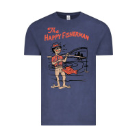 Vintage Denim Vintage The Happy Fisherman 2022 Fishing Mens Kids Vintage Tee - minhPixels