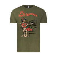 Vintage Olive Vintage The Happy Fisherman 2022 Fishing Mens Kids Vintage Tee - minhPixels