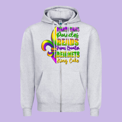 Mardi Gras Parades Beads French Quarter Beignets Zipper Hoodie Designed By Fadigitalartstudio