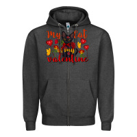 Charcoal Heather my cat is my valentine valentine's day Zipper Hoodie - FaDigitalArtStudio