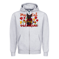 Heather Grey my cat is my valentine valentine's day Zipper Hoodie - FaDigitalArtStudio