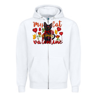 White my cat is my valentine valentine's day Zipper Hoodie - FaDigitalArtStudio