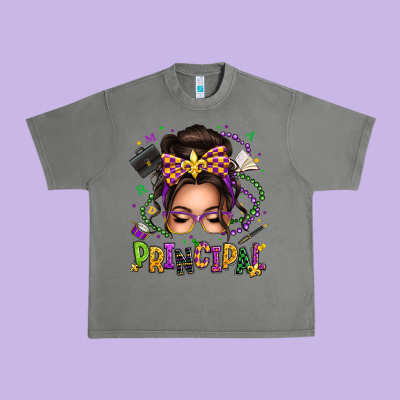 Mardi Gras Principal Caucasian Messy Bun Urban Heavy Tee Designed By Texasbilliewilder