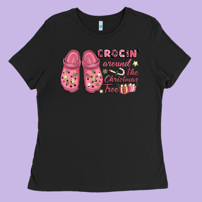 Pink Christmas Crocin' Around The Christmas Tree Ladies Tee Designed By Nancycooperartshop