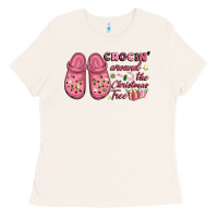Bone Pink Christmas crocin' around the Christmas tree Ladies Tee - NancyCooperArtShop