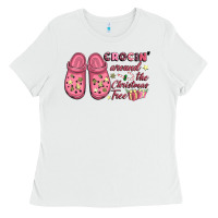 White Pink Christmas crocin' around the Christmas tree Ladies Tee - NancyCooperArtShop