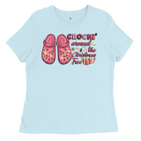 Baby Blue Pink Christmas crocin' around the Christmas tree Ladies Tee - NancyCooperArtShop