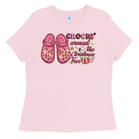 Bubblegum Pink Pink Christmas crocin' around the Christmas tree Ladies Tee - NancyCooperArtShop