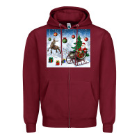 Burgundy christmas santa deer and presents Zipper Hoodie - BundleAndBundleShop