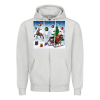 Dove Grey christmas santa deer and presents Zipper Hoodie - BundleAndBundleShop