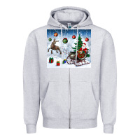 Heather Grey christmas santa deer and presents Zipper Hoodie - BundleAndBundleShop