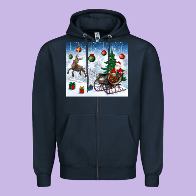 Christmas Santa Deer And Presents Zipper Hoodie Designed By Bundleandbundleshop