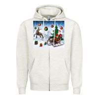 Oatmeal Heather christmas santa deer and presents Zipper Hoodie - BundleAndBundleShop