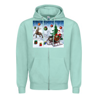 Seafoam christmas santa deer and presents Zipper Hoodie - BundleAndBundleShop