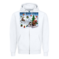 White christmas santa deer and presents Zipper Hoodie - BundleAndBundleShop
