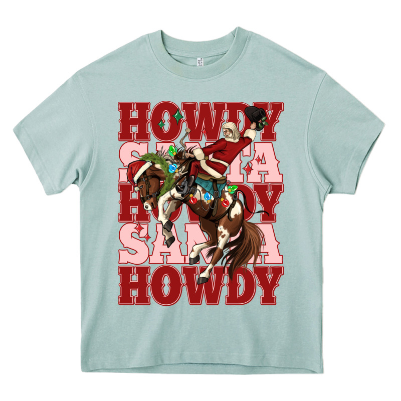 Howdy Santa Cowboy Christmas Heavy Core Tee by MaliasSmallBusiness | Teevron