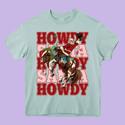 Howdy Santa Cowboy Christmas Heavy Core Tee Designed By Maliassmallbusiness