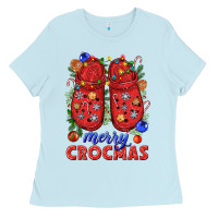 Baby Blue Merry crocmas Ladies Tee - NancyCooperArtShop