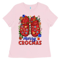 Bubblegum Pink Merry crocmas Ladies Tee - NancyCooperArtShop