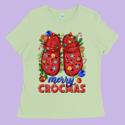 Merry Crocmas Ladies Tee Designed By Nancycooperartshop