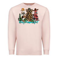 Pale Pink merry christmas y'all christmas trees Premium Sweatshirt - CowhideDigitalArt