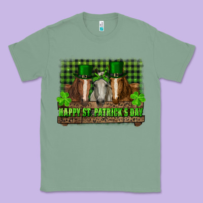 Happy St. Patrick's Day Horses With Leprechaun Hat And Bandana Classic Tee Designed By Ranaportraitstore
