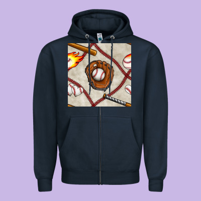 Baseball Glove And Bat Seamless Pattern Zipper Hoodie Designed By Bundleandbundleshop