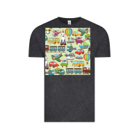 Vintage Black Planes, Trains, and Automobiles pattern Chiffon Top Vintage Tee - minhPixels