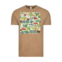 Vintage Coffee Planes, Trains, and Automobiles pattern Chiffon Top Vintage Tee - minhPixels