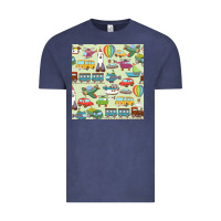 Vintage Denim Planes, Trains, and Automobiles pattern Chiffon Top Vintage Tee - minhPixels
