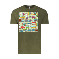 Vintage Olive Planes, Trains, and Automobiles pattern Chiffon Top Vintage Tee - minhPixels