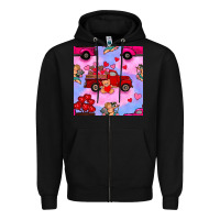 Black valentines day truck and cupid in the sky seamless pattern Zipper Hoodie - BundleAndBundleShop