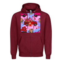 Burgundy valentines day truck and cupid in the sky seamless pattern Zipper Hoodie - BundleAndBundleShop