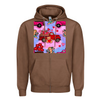 Chestnut valentines day truck and cupid in the sky seamless pattern Zipper Hoodie - BundleAndBundleShop