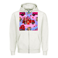 Oatmeal Heather valentines day truck and cupid in the sky seamless pattern Zipper Hoodie - BundleAndBundleShop