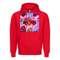 Red valentines day truck and cupid in the sky seamless pattern Zipper Hoodie - BundleAndBundleShop