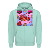 Seafoam valentines day truck and cupid in the sky seamless pattern Zipper Hoodie - BundleAndBundleShop