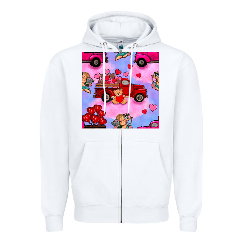 Valentines Day Truck And Cupid In The Sky Seamless Pattern Zipper Hoodie by BundleAndBundleShop | Teevron