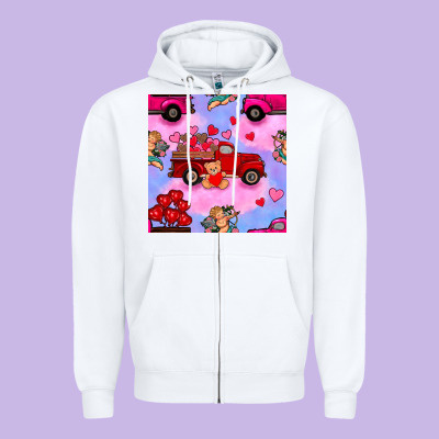 Valentines Day Truck And Cupid In The Sky Seamless Pattern Zipper Hoodie Designed By Bundleandbundleshop
