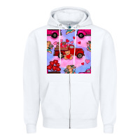 White valentines day truck and cupid in the sky seamless pattern Zipper Hoodie - BundleAndBundleShop